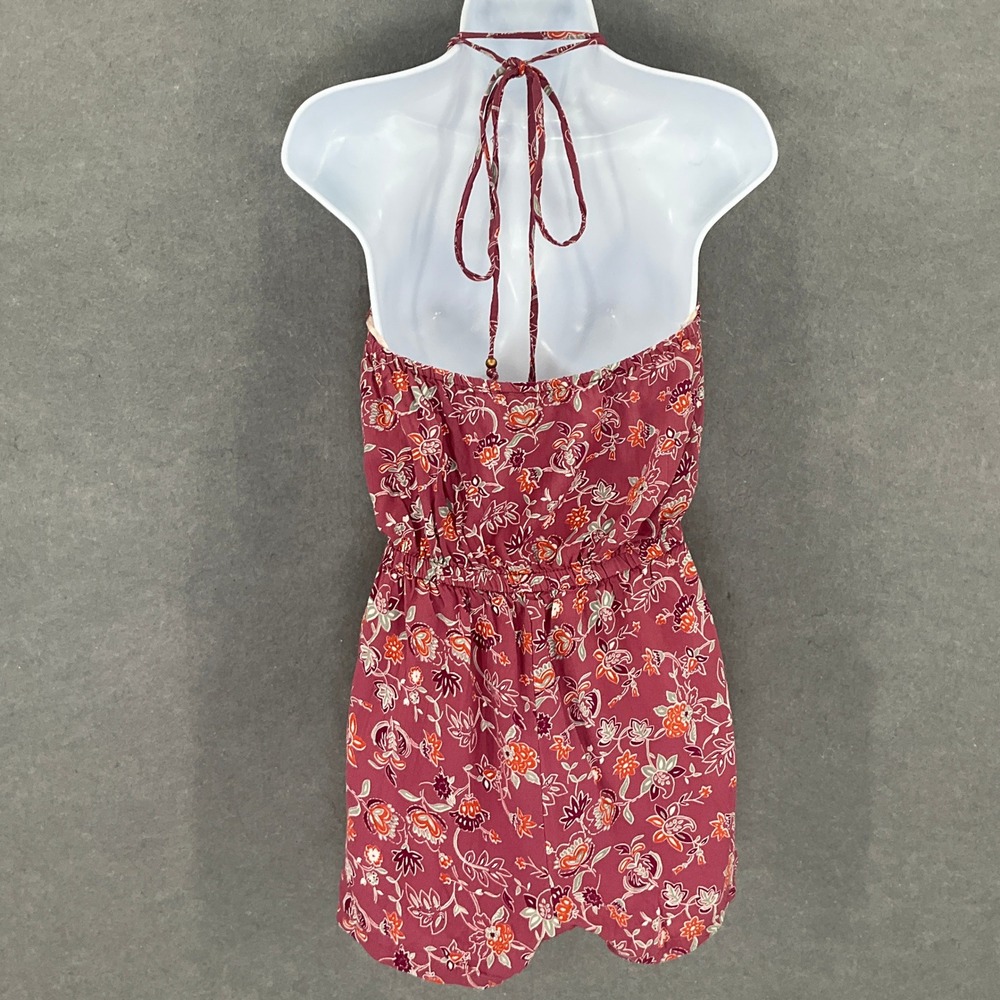 Angie‎ Floral Halter Romper Sz M Maroon Orange Paisley Print Beach Festival - Picture 2 of 14